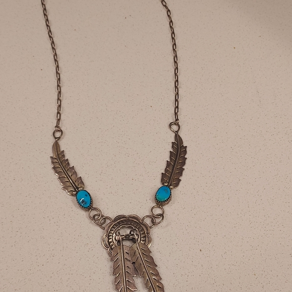 Navaho Sterling Silver & Turquoise Necklace - Picture 4 of 5
